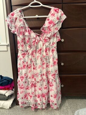 Caramela White Dress with Pink Floral Print